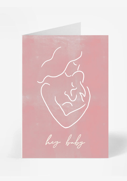 Hey Baby Card | peony pink